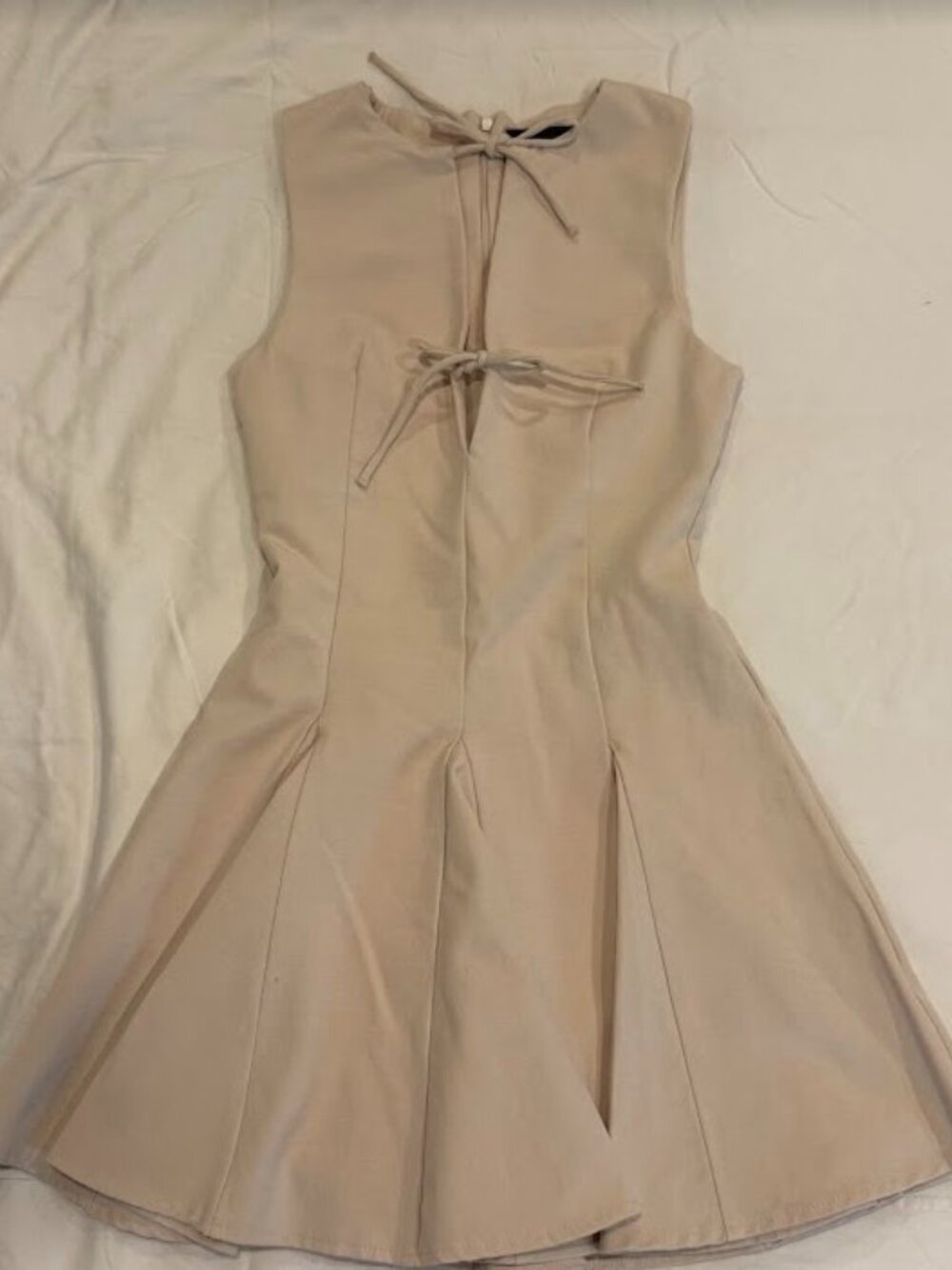 Zara Womens Cream Godet Bow Short Dress Tie Front